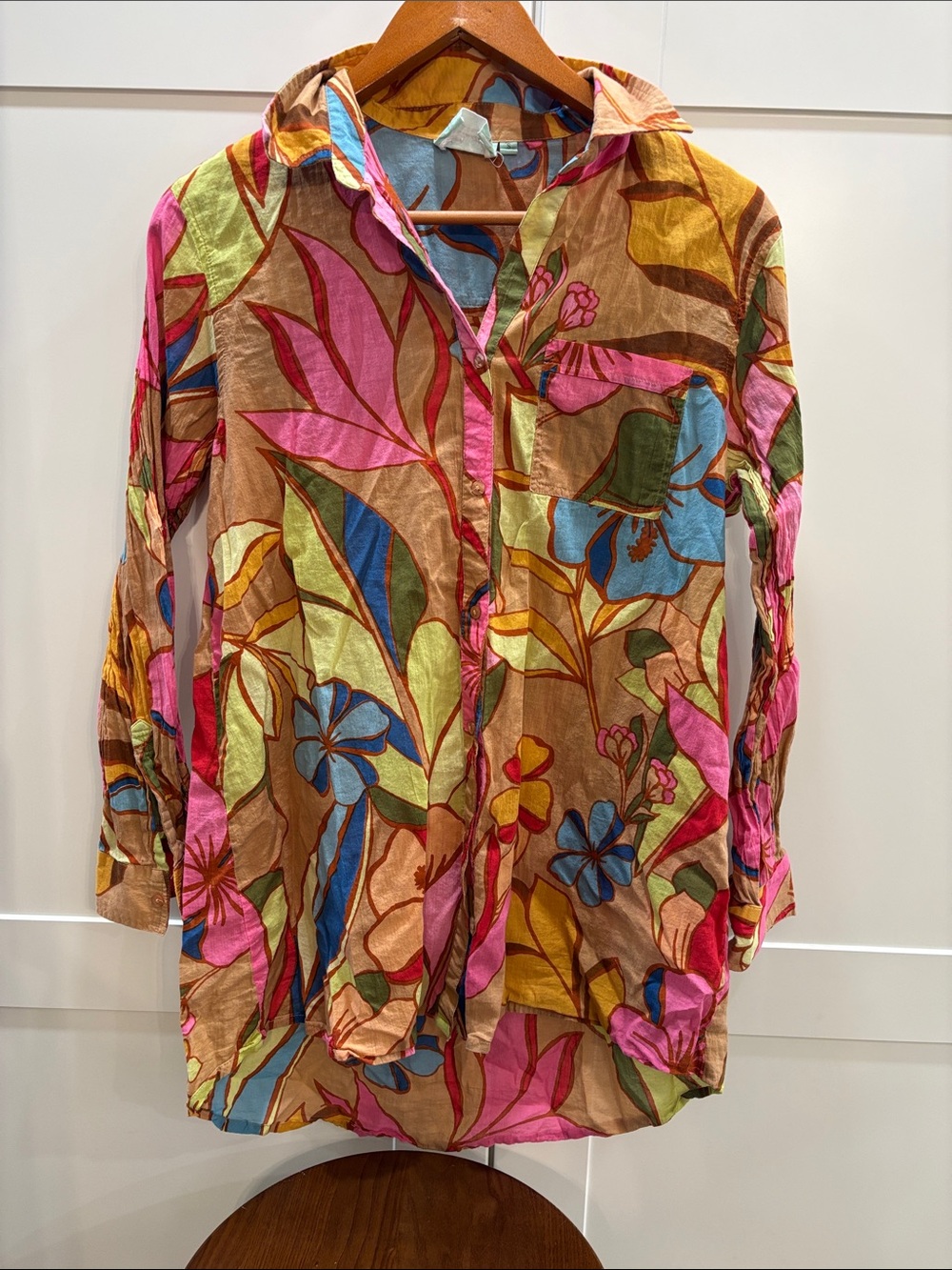 Women’s 100% Cotton Floral Button-Front Shirt - Multicolor